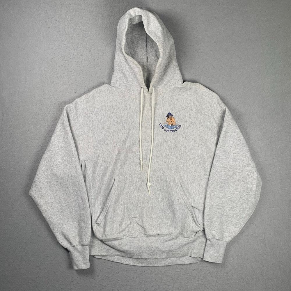 Vintage Lee Cape Cod Troopers Hoodie Mens XL Gray Pullover Sweatshirt Bulldog